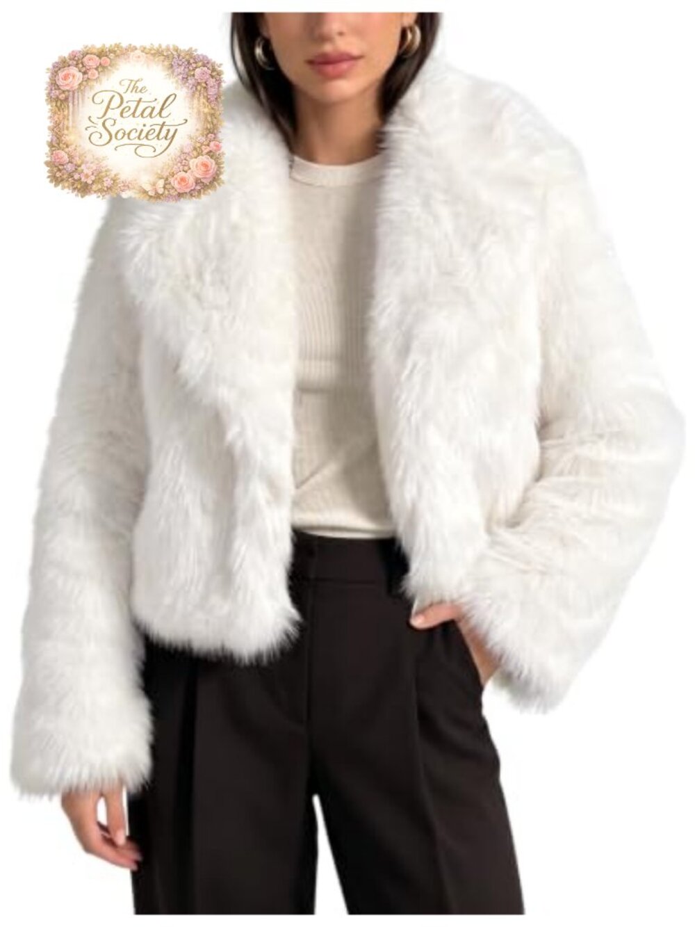 Faux Fur Coat Women Fluffy Crop Long Sleeve Open Front Winter Jacket